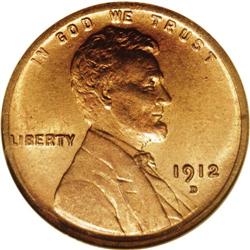 1912-D 1C MS65 Red NGC. The shimmering, fine-grained s