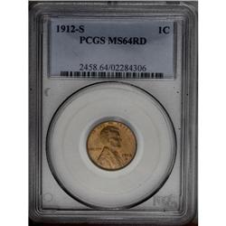 1912-S 1C MS64 Red PCGS. Fine-grained surfaces display