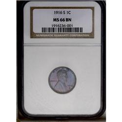 1916-S 1C MS66 Brown NGC. Vibrant matte-like surfaces