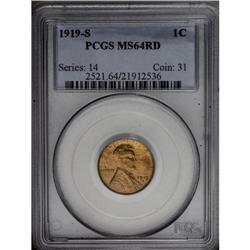 1919-S 1C MS64 Red PCGS. Golden-orange surfaces exhibi