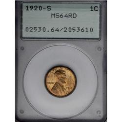 1920-S 1C MS64 Red PCGS. Bright orange luster exudes f