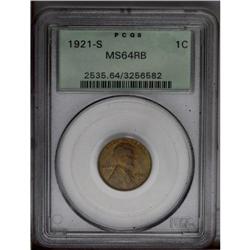 1921-S 1C MS64 Red and Brown PCGS. This semi-key issue