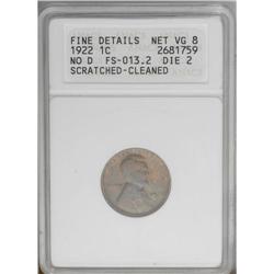 1922 No D 1C Strong Reverse--Scratched, Cleaned--ANACS