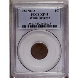 1922 No D 1C Weak Reverse XF45 PCGS. Struck from Die P