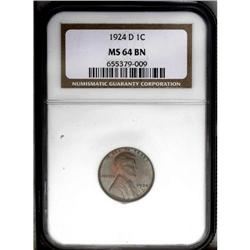 1924-D 1C MS64 Brown NGC. Variegated reddish-orange, b