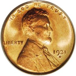 1931-D 1C MS66 Red PCGS. Impeccably smooth with blushe