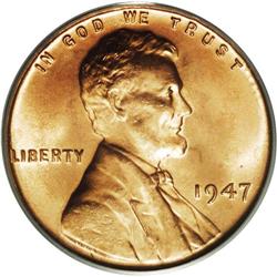 1947 1C MS67 Red PCGS. Outstanding golden-orange surfa