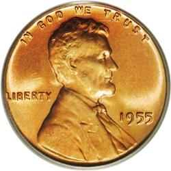 1955 1C MS67 Red PCGS. Splendid orange and magenta sur