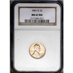 1961-D 1C MS67 Red NGC. Unusually crisp striking detai
