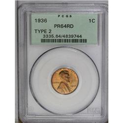 1936 1C Type Two--Brilliant Finish PR64 Red PCGS. An e