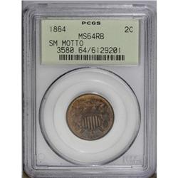 1864 2C Small Motto MS64 Red and Brown PCGS. Boldly st