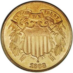 1868 2C MS65 Red PCGS. A sharp impression that exhibit