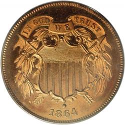 1864 2C Large Motto PR65 Red PCGS. A glittering pumpki