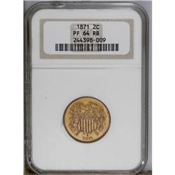 1871 2C PR64 Red and Brown NGC. Coppery-gold surfaces
