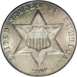 1860 3CS MS66 PCGS. This is a sharply struck and frost