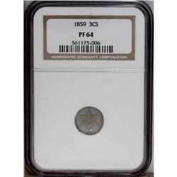 1859 3CS PR64 NGC. Bluish-gray and rose patina overlay