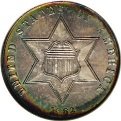 1862 3CS PR66 NGC. Luscious deep rose-gray and electri