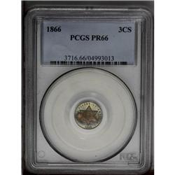 1866 3CS PR66 PCGS. Pastel cobalt-blue and gold-tan pa