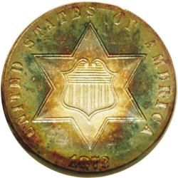 1873 3CS PR67 Cameo S NGC. This proof-only issue of 6