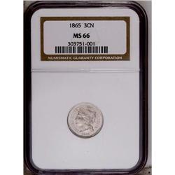 1865 3CN MS66 NGC. A hint of gold toning visits this i