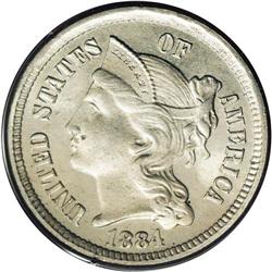 1884 3CN MS65 PCGS. A comparatively unheralded rarity