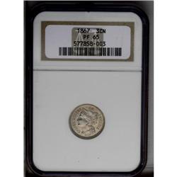 1867 3CN PR65 NGC. Enticing Gem proof, with light viol