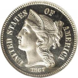1867 3CN PR67 S Cameo NGC. Deeply mirrored with uncom