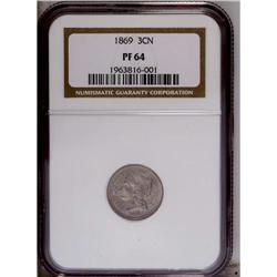 1869 3CN PR64 NGC. Delicately layered in golden-rose p