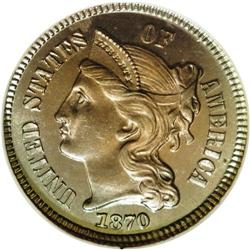 1870 3CN PR67 S NGC. This Superb proof is essentially