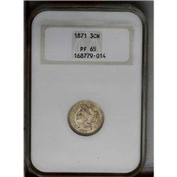 1871 3CN PR65 NGC. A pleasing Gem with lightly toned s