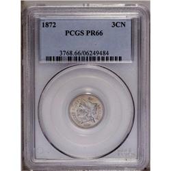 1872 3CN PR66 PCGS. Splashes of pale blue and apricot