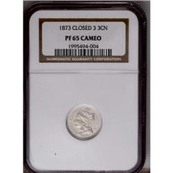 1873 3CN Closed 3 PR65 Cameo NGC. Well struck with mar