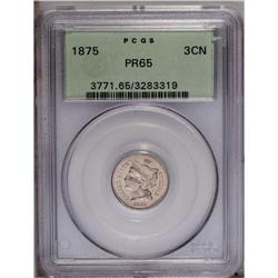 1875 3CN PR65 PCGS. A spot-free Gem with noticeably st