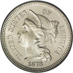 1878 3CN PR67 PCGS. An almost flawless specimen with p