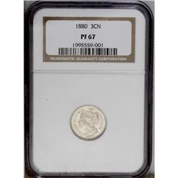 1880 3CN PR67 NGC. Sharply struck with pristine nickel