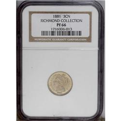 1881 3CN PR66 NGC. Ex: Richmond Collection. Impeccably
