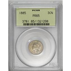 1885 3CN PR65 PCGS. An olive-gold and rose-red Gem wit