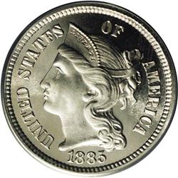1885 3CN PR67 Cameo PCGS. Wonderfully produced and pre