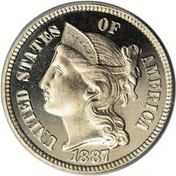 1887/6 3CN PR67 Cameo PCGS. Fully struck with highly r