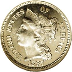 1887/6 3CN PR67 Cameo NGC. An amazing Cameo example of