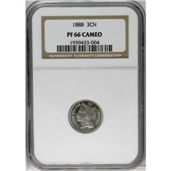 1888 3CN PR66 Cameo NGC. A gorgeous snow-white premium