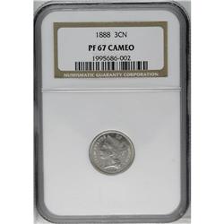1888 3CN PR67 Cameo NGC. Highly lustrous devices are f