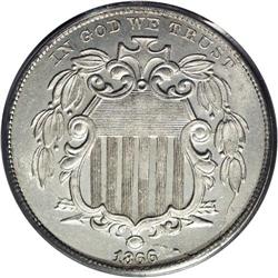 1866 5C Rays MS65 PCGS. Extremely lustrous for this pr