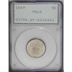 1869 5C MS65 PCGS. The lustrous, nearly mark-free surf