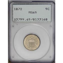 1872 5C MS65 PCGS. Satiny with excellent sharpness for