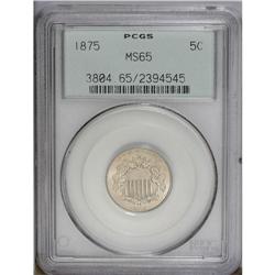 1875 5C MS65 PCGS. Solidly struck despite the presence