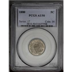 1880 5C AU50 PCGS. This is an extremely rare business