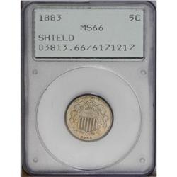 1883 5C MS66 PCGS. An attractively toned and highly lu