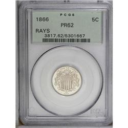 1866 5C Rays PR62 PCGS. As the first year of issue for