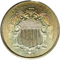 1867 5C Rays PR64 PCGS. The original proof strikings o